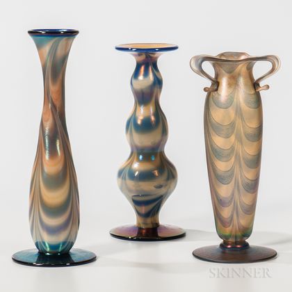 Three Imperial Art Glass Vases with Dragged Loop Decoration