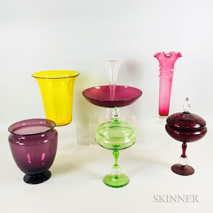 Steuben Amethyst Glass Vase and Five Others