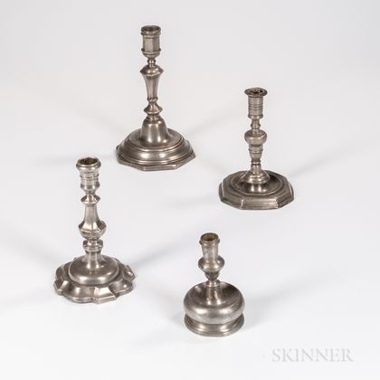 Four Early Pewter Candlesticks