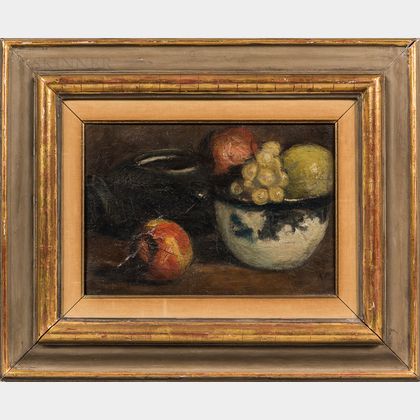 American School, 20th Century Still Life with Fruit, Bowl, and Kettle.