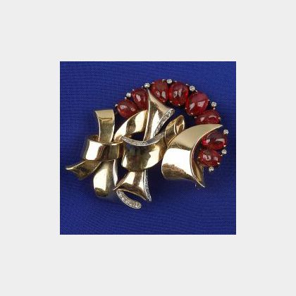 Retro Bi-color 14kt Gold and Ruby Brooch