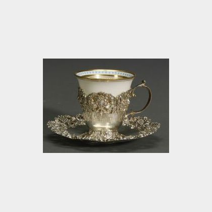 Set of Twelve Sterling Framed Lenox &#34;Jeweled&#34; Porcelain Demitasse Cups and Saucers