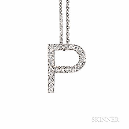 14kt White Gold and Diamond Initial Pendant