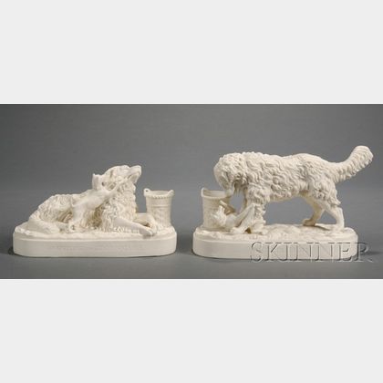 Pair of Parian Ware Dog Sculptures