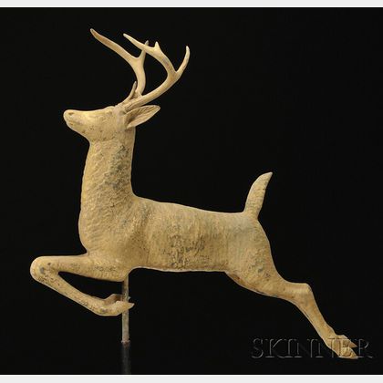 Molded Gilt Copper Leaping Stag Weather Vane