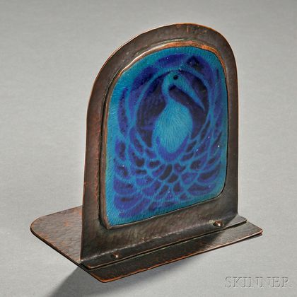 Bronze and Enameled Bookend Attributed to Rebecca Cauman