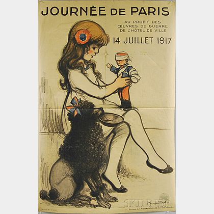 Francisque Poulbot Journée de Paris - 14 Juillet 1917 French WWI Lithograph Poster