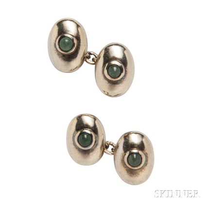 Pair of Sterling Silver and Aventurine Quartz Cuff Links