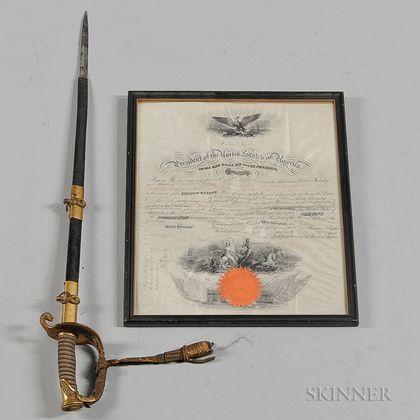 Abraham Lincoln Signed Naval Commission and Model 1851 Naval Officer's Sword