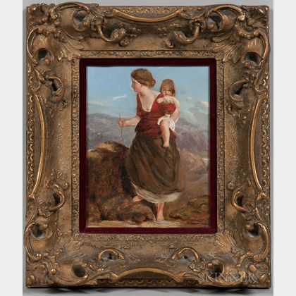 British School, 19th Century Mother and Child Traveling in Mountain Landscape