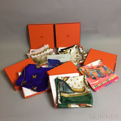 Five Hermes Silk Scarves and an Instruction Manual