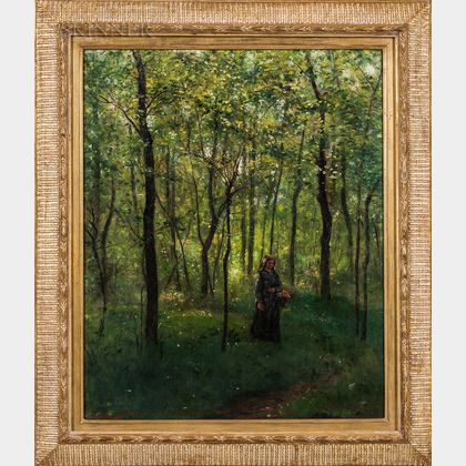 John Worthington Mansfield (American, 1849-1933) Woman in Barbizon Forest