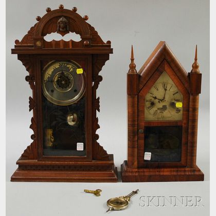 Waterbury Rosewood Veneer Steeple Shelf Clock and a Waterbury Victorian Arcade Shelf Clock