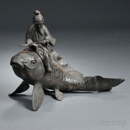 Bronze Model of a Scholar Riding on a Carp