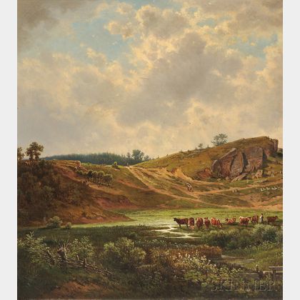 Vaclav Kroupa (Czech, 1825-1895) Landscape with Cattle Watering
