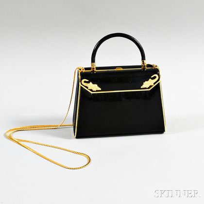 Finesse La Model Vintage Black Embossed Leather Structured Handbag