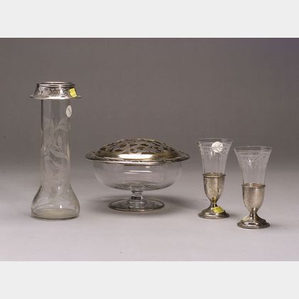 Four Silver Mounted Colorless Glass Tablewares