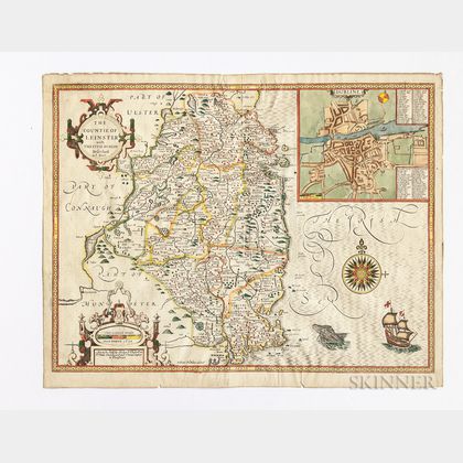Ireland, Leinster County, Dublin. John Speed (1552-1629) The Countie of Leinster with the Citie Dublin Described.