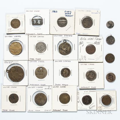 Twenty-one Trade Tokens, Love Tokens, Civil War Tokens, Commemorative Tokens, and Coins