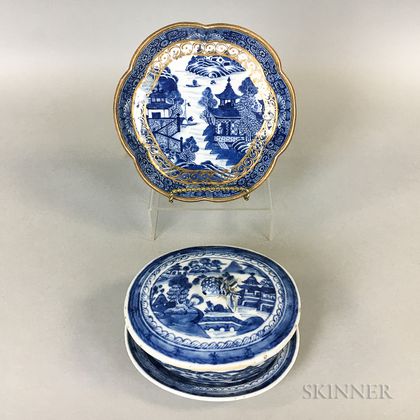 Canton Porcelain Covered Dish and Undertray and a Nanking Gilt Porcelain Scalloped Dish