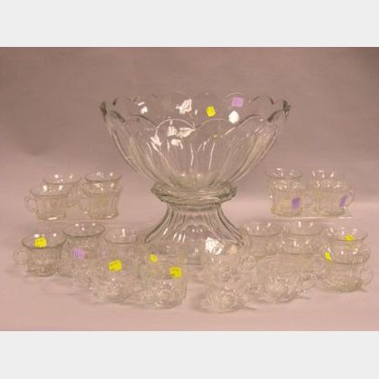 Heisey Colorless Glass Punch on Pedestal with Twenty-three Cups. 