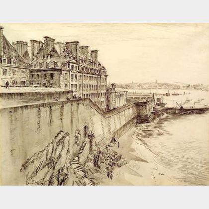 Dennis Flanders (British, b. 1915) Lot of Two Drawings: Along the Ramparts