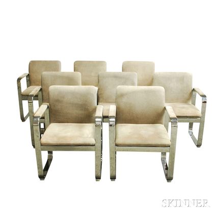 Set of Eight Suede and Chrome Dining Chairs
