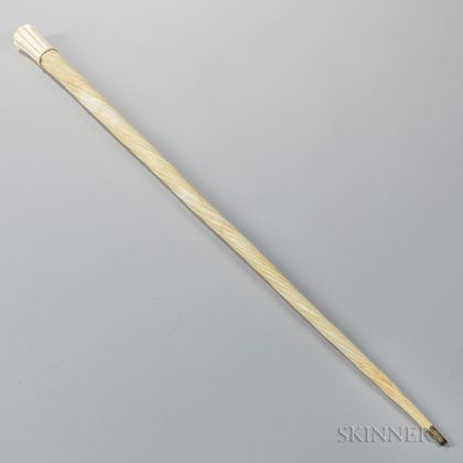 Carved Narwhal Tusk and Whale Ivory Cane