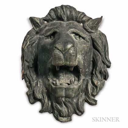 Repousse Sheet Copper Lion's Head Architectural Element from Union Railroad Station, Worcester, Massachusetts