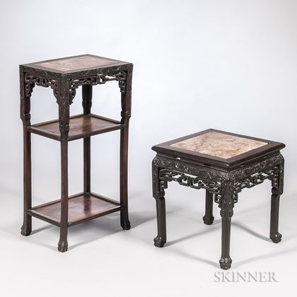 Marble-top Hardwood Stand and Stool