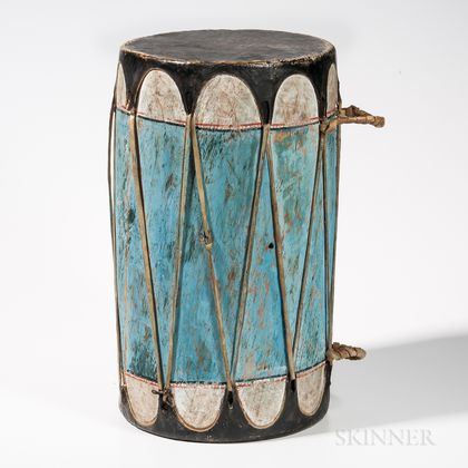 Large Taos Polychrome Wood and Hide Drum