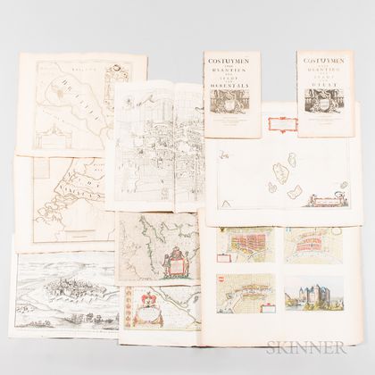 Eight 17th/18th Century European Maps and Two 17th Century Costume Books