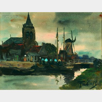 Dutch School, 20th Century Landscape with Windmill