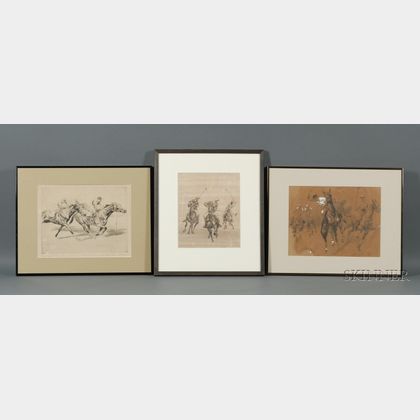 Lot of Three Equestrian Subjects on Paper: Reinhold Palenske (American, 1884-1954),Polo at Santa Monica