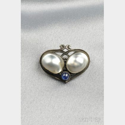 Arts & Crafts Silver and Blister Pearl Pin, Josephine Hartwell and Frederick Shaw