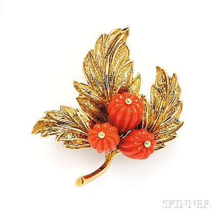 18kt Gold and Carved Coral Brooch, Tiffany & Co.