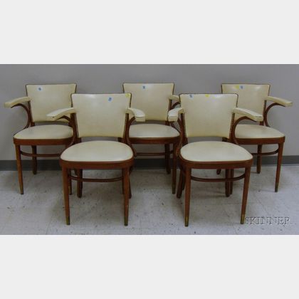 Set of Five Thonet Naugahyde Upholstered Bentwood Armchairs. 