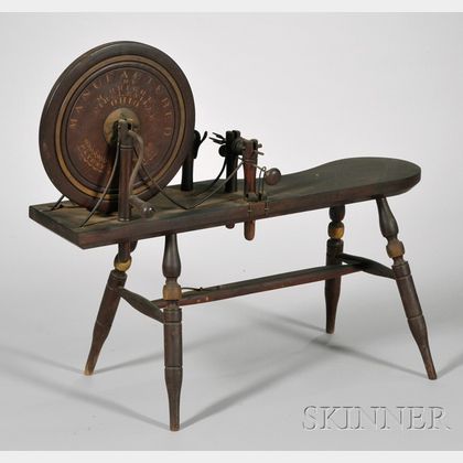 19th Century Painted and Stencil-labeled Wooden Spinning Wheel