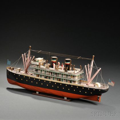 Polychrome Painted Wood Model of an Ocean Liner