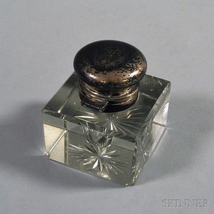 George A. Henckel & Co. Sterling Silver-lidded Colorless Glass Inkwell
