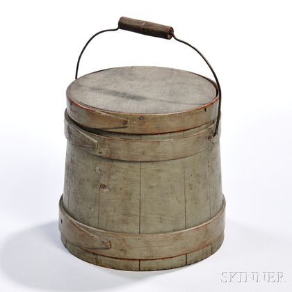 Small Gray Green-painted Covered Pail