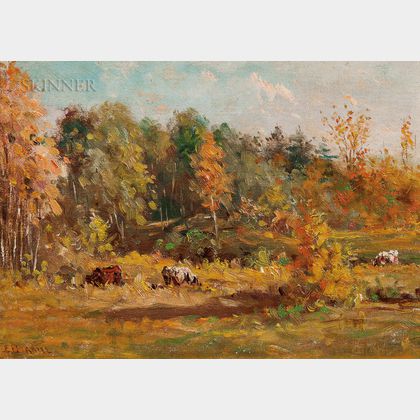 Edward Burrill (American, 1835-1913) Autumn Landscape with Cows
