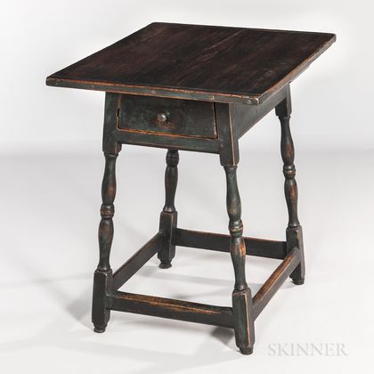 Pine and Maple Splay-leg Tap Table with Drawer