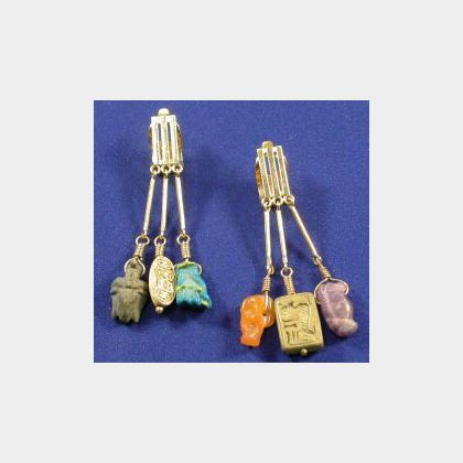14kt Gold and Egyptian Amulet Earpendants
