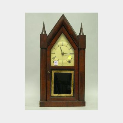 Terry & Andrews Mahogany Veneer Steeple Shelf Clock. 