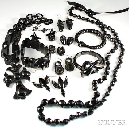 Group of Victorian Mourning Jet Jewelry