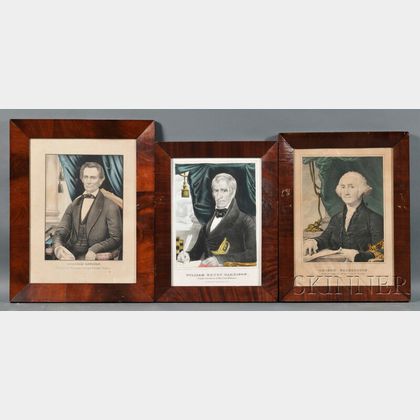 Framed Lithograph Portraits of the First Sixteen Presidents, Washington to Lincoln