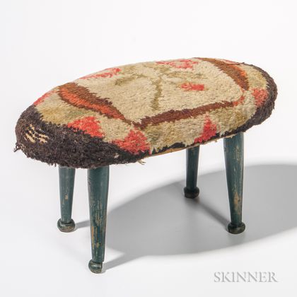 Green-painted and Floral-upholstered Footstool