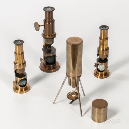 Unmarked German Field Microscope and Three Drum Microscopes