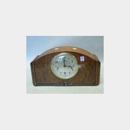New Haven Art Deco Burl Veneer Westminster Chiming Mantel Clock. 